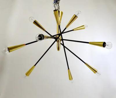  Stilnovo Stilnovo Style Huge Articulating Black and Brass Sputnik Chandelier Italy 1950
