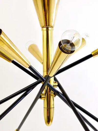  Stilnovo Stilnovo Style Huge Articulating Black and Brass Sputnik Chandelier Italy 1950