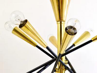  Stilnovo Stilnovo Style Huge Articulating Black and Brass Sputnik Chandelier Italy 1950