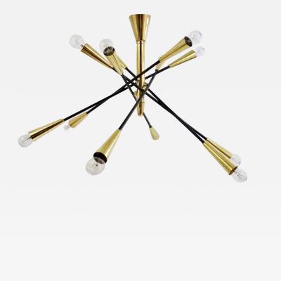  Stilnovo Stilnovo Style Huge Articulating Black and Brass Sputnik Chandelier Italy 1950