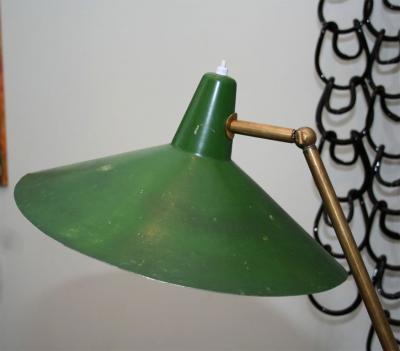  Stilnovo Stilnovo Style Italian Brass Floor Lamp with Green Shade