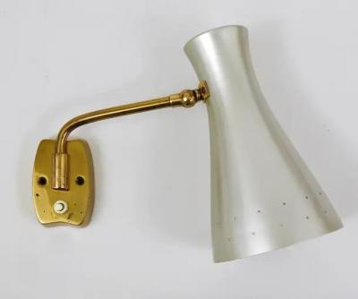  Stilnovo Stilnovo Style Pair Articulating Conical Brass Sconces Wall Lights Italy 1950s
