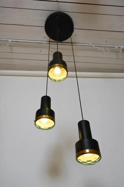  Stilnovo Stilnovo Three Light Faceted Glass Chandelier
