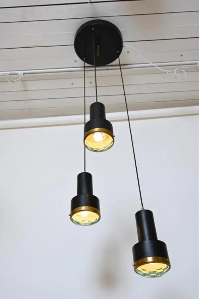  Stilnovo Stilnovo Three Light Faceted Glass Chandelier