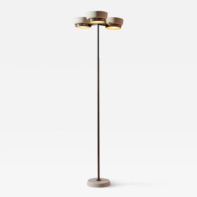  Stilnovo Stilnovo Three shade floor lamp in metal brass marble and glass Italy 1950s