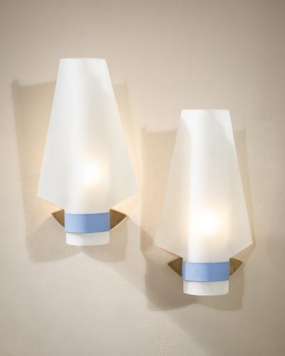  Stilnovo Stilnovo Wall Sconces Brass and Metal with Plexiglas Diffusers 1950