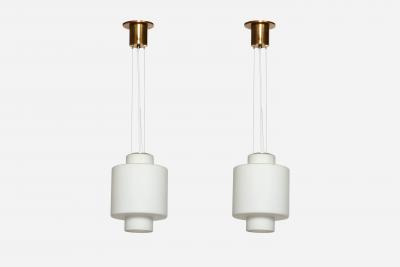  Stilnovo Stilnovo ceiling pendant in opaline glass and brass Italy 1960s