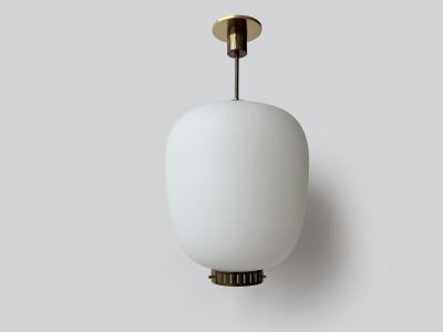  Stilnovo Stilnovo ceiling pendant in opaline glass and brass Italy circa 1960s