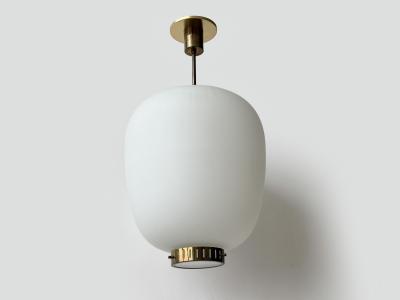  Stilnovo Stilnovo ceiling pendant in opaline glass and brass Italy circa 1960s