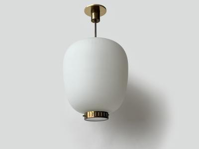  Stilnovo Stilnovo ceiling pendant in opaline glass and brass Italy circa 1960s