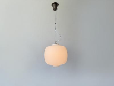  Stilnovo Stilnovo ceiling suspension light Opaline glass Brass Italy 1960s