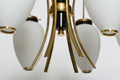  Stilnovo Stilnovo chandelier Mid Century Modern Opaline Glass Brass 1960s