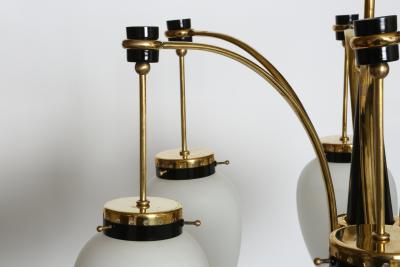  Stilnovo Stilnovo chandelier Mid Century Modern Opaline Glass Brass 1960s