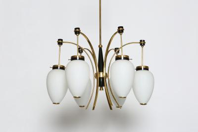  Stilnovo Stilnovo chandelier Mid Century Modern Opaline Glass Brass 1960s