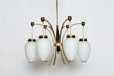  Stilnovo Stilnovo chandelier Mid Century Modern Opaline Glass Brass 1960s