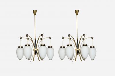  Stilnovo Stilnovo chandelier Mid Century Modern Opaline Glass Brass 1960s