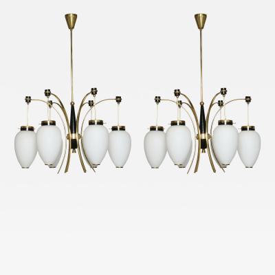  Stilnovo Stilnovo chandelier Mid Century Modern Opaline Glass Brass 1960s
