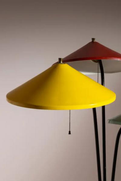Stilnovo Stilnovo floor lamp in metal with colored lampshades Italy 1950s