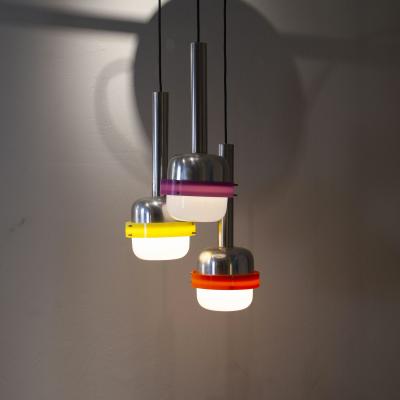  Stilnovo Stilnovo pendant 3 colored elements from the 60 s 