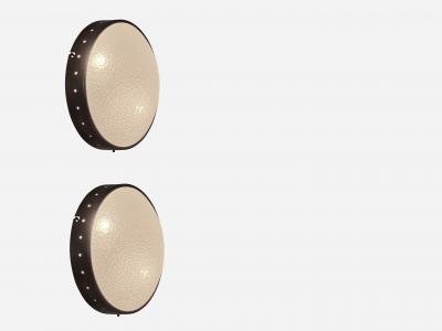  Stilnovo Stilnovo sconces or ceiling lights textured glass and brass Italy circa 1960s