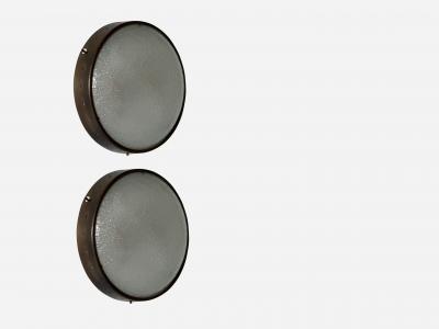  Stilnovo Stilnovo sconces or ceiling lights textured glass and brass Italy circa 1960s