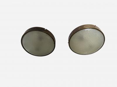  Stilnovo Stilnovo sconces or ceiling lights textured glass and brass Italy circa 1960s