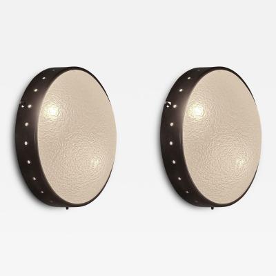  Stilnovo Stilnovo sconces or ceiling lights textured glass and brass Italy circa 1960s