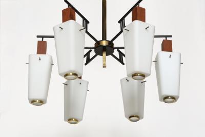  Stilnovo Stilnovo style chandelier Italy opaline glass and brass circa 1960s