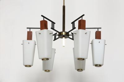  Stilnovo Stilnovo style chandelier Italy opaline glass and brass circa 1960s