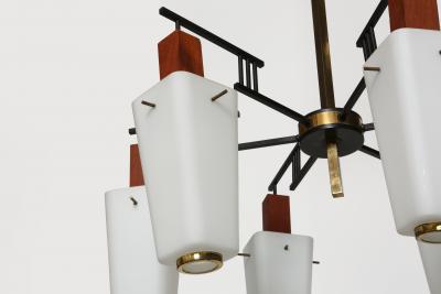  Stilnovo Stilnovo style chandelier Italy opaline glass and brass circa 1960s