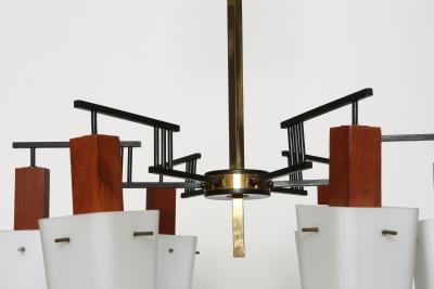  Stilnovo Stilnovo style chandelier Italy opaline glass and brass circa 1960s
