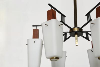  Stilnovo Stilnovo style chandelier Italy opaline glass and brass circa 1960s