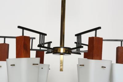  Stilnovo Stilnovo style chandelier Italy opaline glass and brass circa 1960s