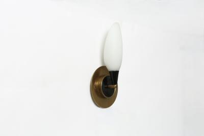  Stilnovo Stilnovo style sconces in opaline glass and brass Italy circa 1960s