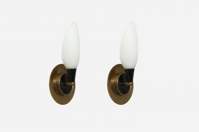  Stilnovo Stilnovo style sconces in opaline glass and brass Italy circa 1960s