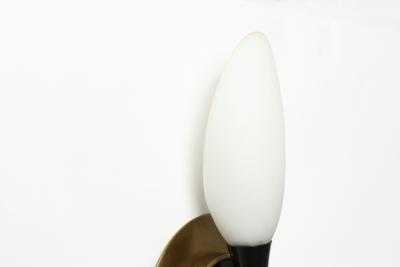  Stilnovo Stilnovo style sconces in opaline glass and brass Italy circa 1960s