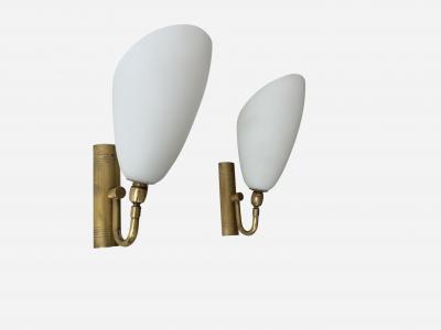  Stilnovo Stilnovo style sconces in opaline glass and brass set of 2 Italy circa 1960s