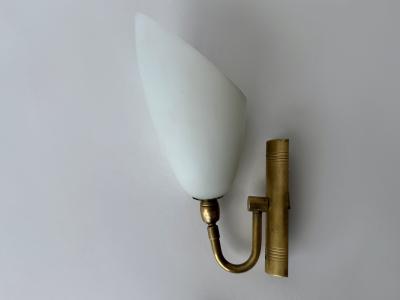  Stilnovo Stilnovo style sconces in opaline glass and brass set of 2 Italy circa 1960s