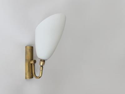  Stilnovo Stilnovo style sconces in opaline glass and brass set of 2 Italy circa 1960s