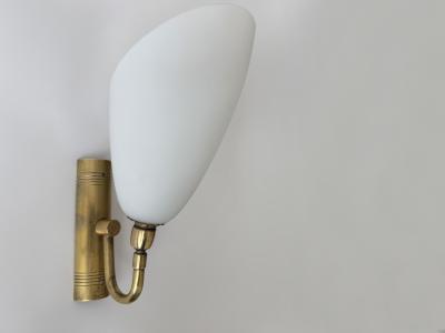  Stilnovo Stilnovo style sconces in opaline glass and brass set of 2 Italy circa 1960s