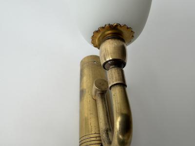  Stilnovo Stilnovo style sconces in opaline glass and brass set of 2 Italy circa 1960s