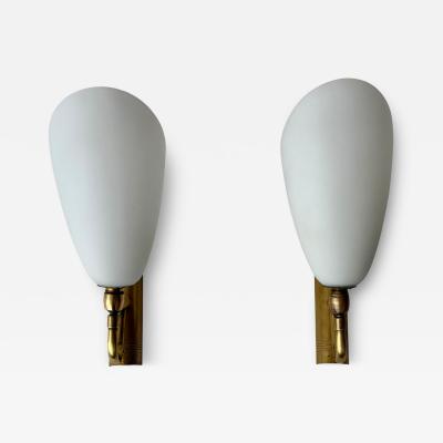  Stilnovo Stilnovo style sconces in opaline glass and brass set of 2 Italy circa 1960s