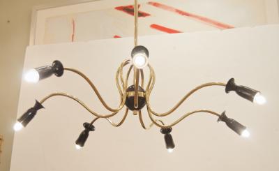  Stilnovo Unusual Stilnovo Style Sinusoidal Chandelier in Brass and Black Enamel