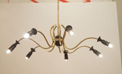  Stilnovo Unusual Stilnovo Style Sinusoidal Chandelier in Brass and Black Enamel