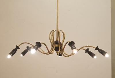 Stilnovo Unusual Stilnovo Style Sinusoidal Chandelier in Brass and Black Enamel