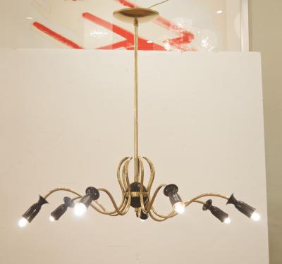  Stilnovo Unusual Stilnovo Style Sinusoidal Chandelier in Brass and Black Enamel