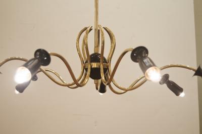  Stilnovo Unusual Stilnovo Style Sinusoidal Chandelier in Brass and Black Enamel