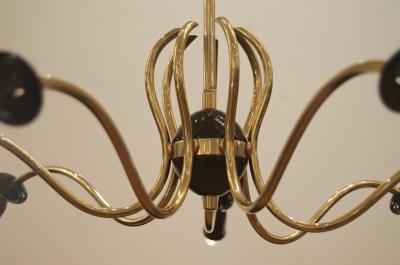  Stilnovo Unusual Stilnovo Style Sinusoidal Chandelier in Brass and Black Enamel
