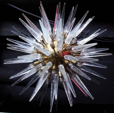 Stilnovo Very Huge and Impressive Murano Glass and Brass Chandelier Style of Stilnovo