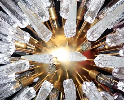  Stilnovo Very Huge and Impressive Murano Glass and Brass Chandelier Style of Stilnovo